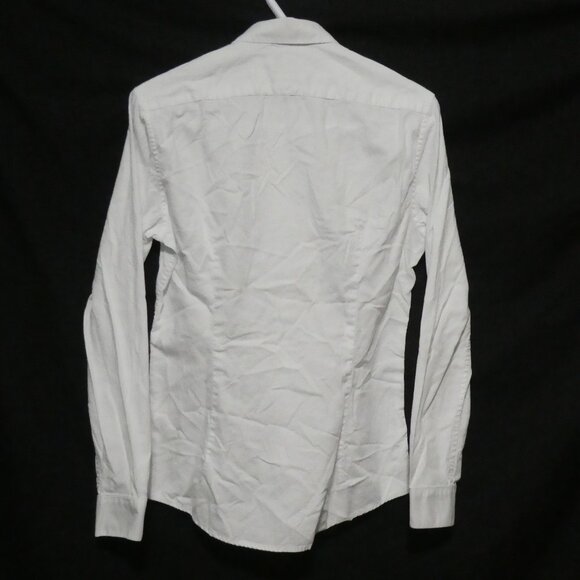 H&M | small | Slim Fit | Collared White Button-Up Dress Shirt | Black Buttons - Picture 2 of 14